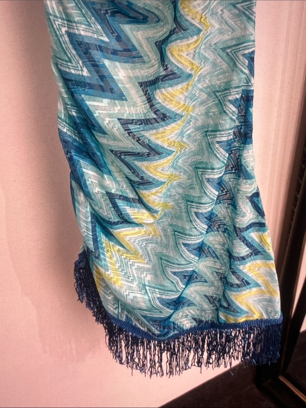 Missoni Turquoise & Navy One-Shoulder Zigzag Fringe Mini Dress - Picture 3 of 8
